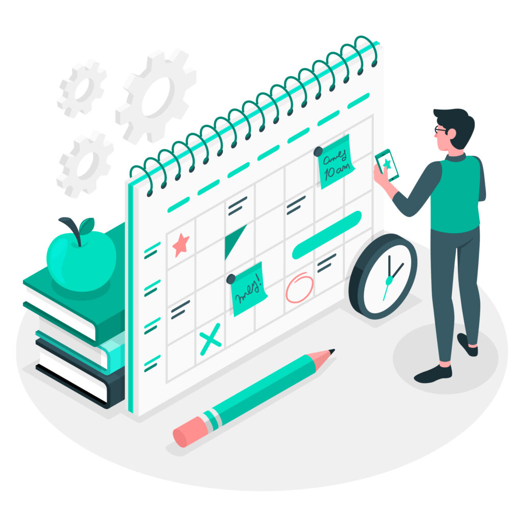 Giant calendar with a person stood looking at it