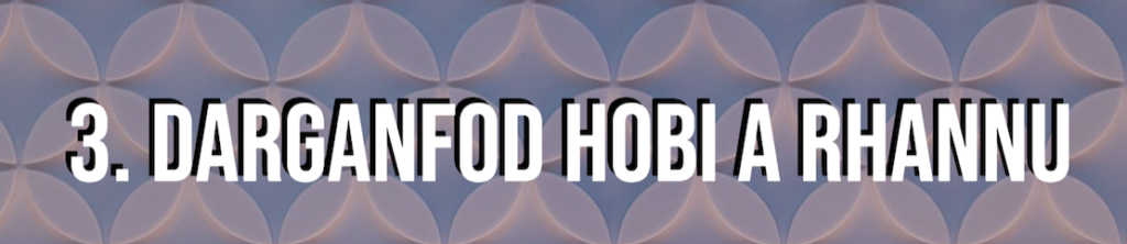 Baner gyda'r geiriau 3. Darganfod hobi a rhannu