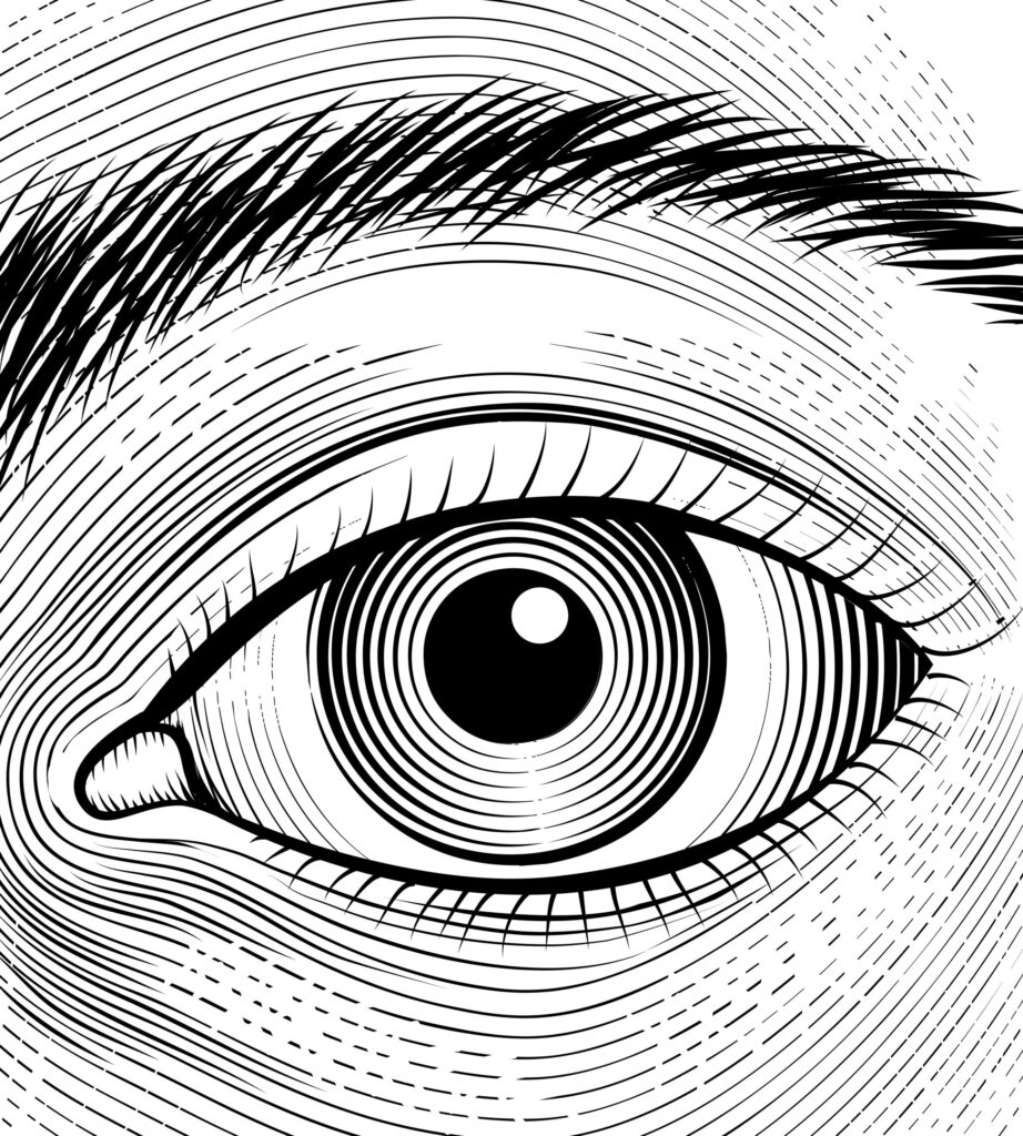Engraving human eye. Sketch eyes closeup on a white background. Vector illustration