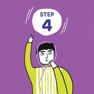 Cartoon image of male Meic adviser against a purple background with Step 4 written in a white circle above the head