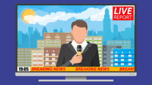 News presenter reporting on breaking news on TV