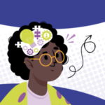 Person thinking with a brain illustration