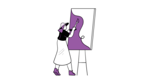 Illustration of a person painting on a large canvas