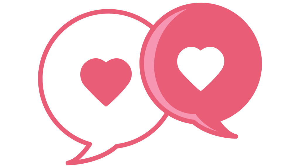 Illustration of two speech bubbles with two love hearts in it. 