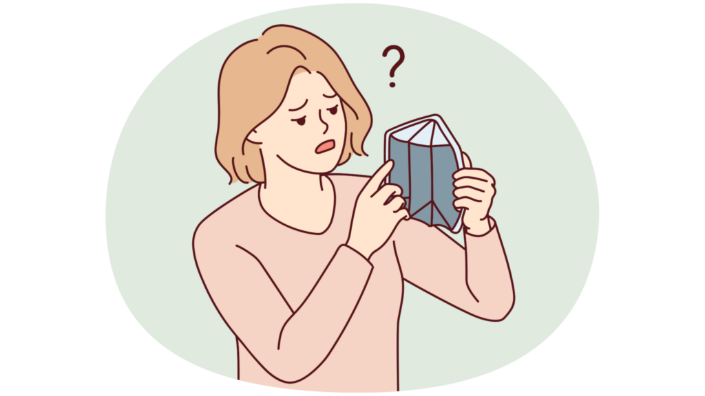 Woman with short her confused that her purse is empty of money