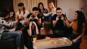 A large group of friends socializing