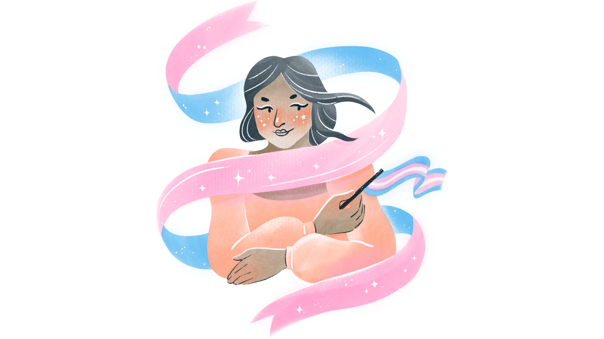 Young person with the transgender banner