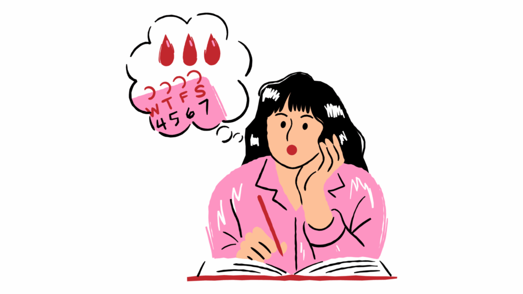 A young woman making a note on her period tracker calendr