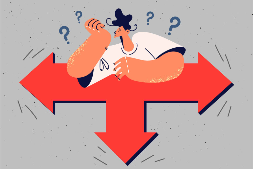 Person on a crossroads deciding which way to go