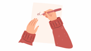 Someone writing a letter with a pen and paper