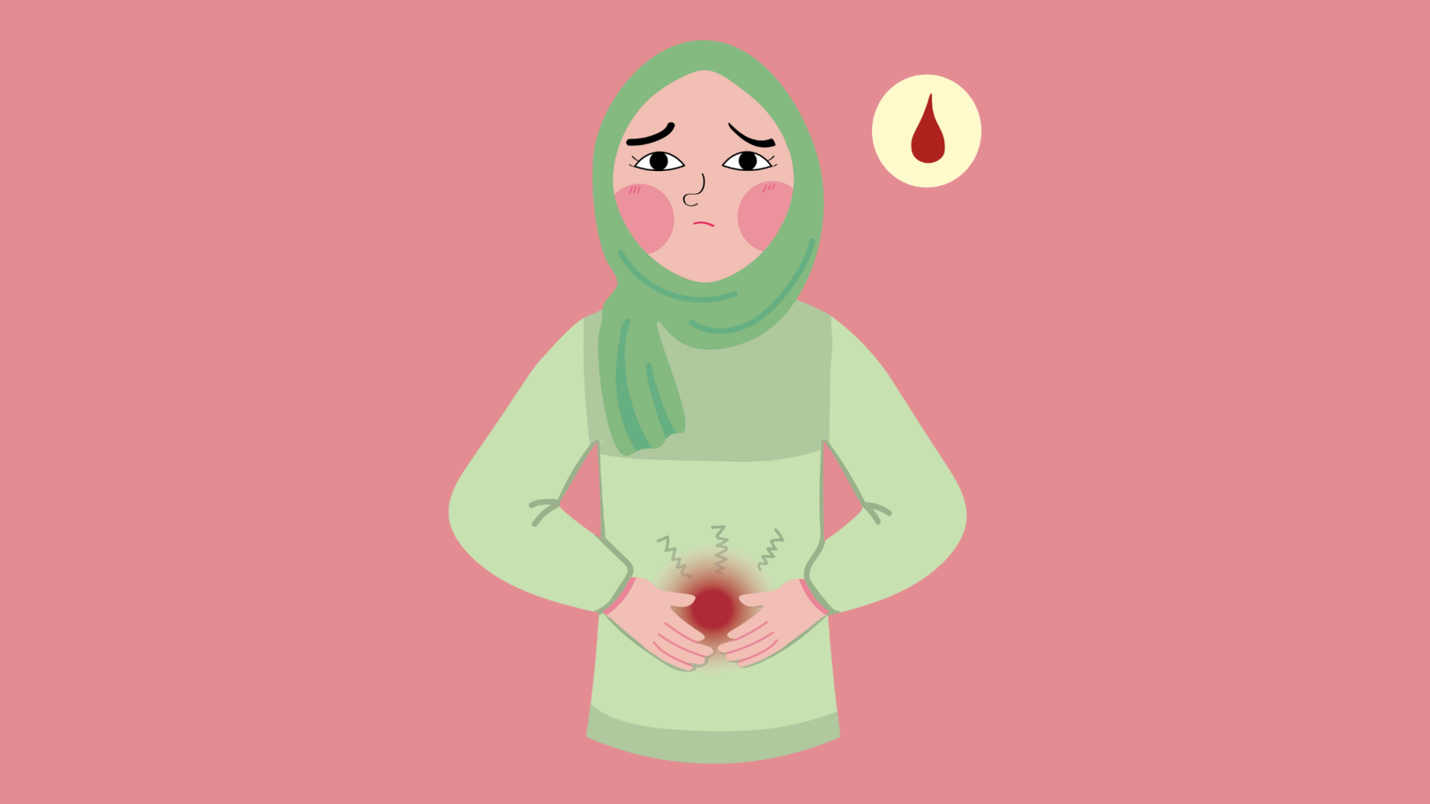 Girl holding her stomach in pain whilst on her period