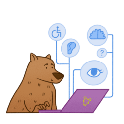 Bear using laptop with accessibility features