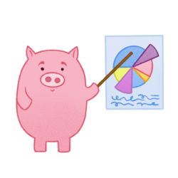 Pig pointing to a section of a pie chart