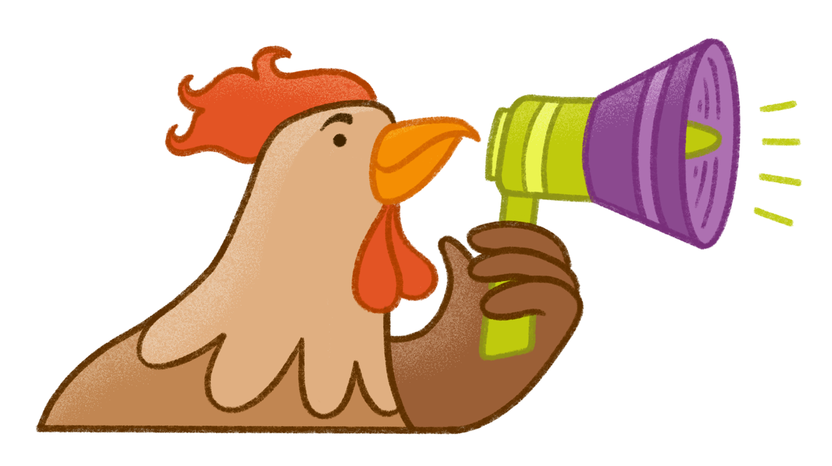 Chicken using a microphone