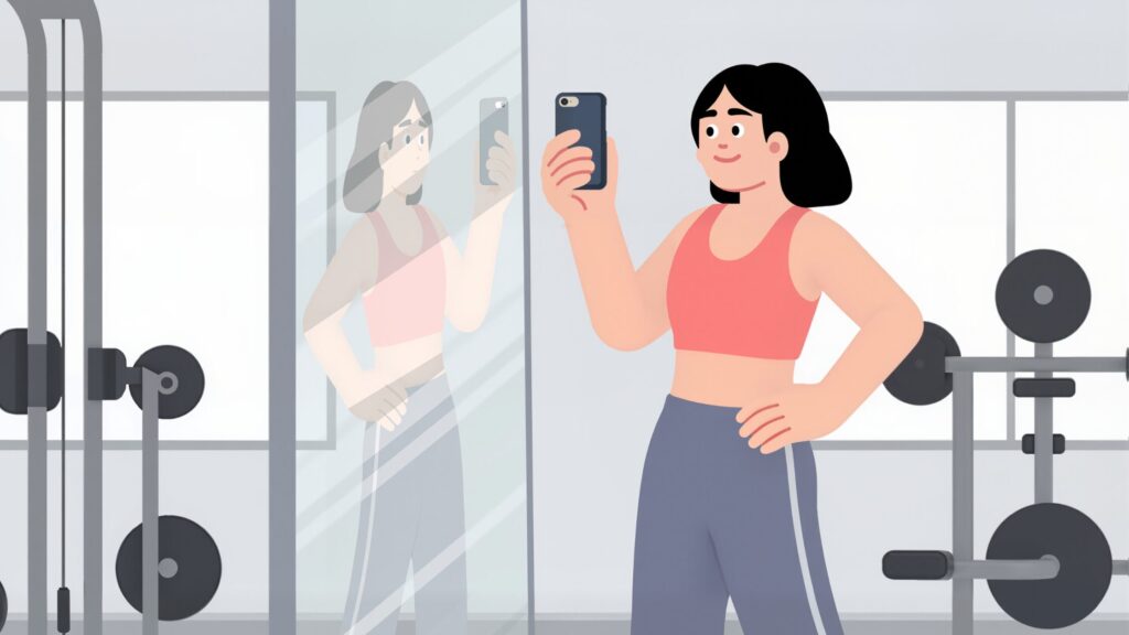 Girl taking picture of herself at the gym