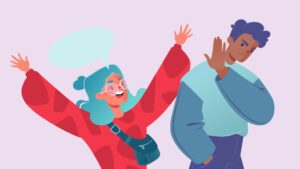 Two friends talking, but one is ignoring the other